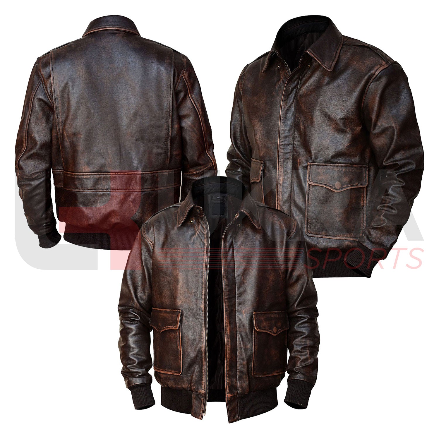 Genuine Sheepskin Bomber Leather Jacket – Classic Brown Motorcycle Style - Ukra Sports