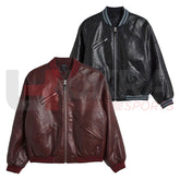 Embossed Genuine Leather Motorcycle Bomber Jacket – Waterproof & Varsity Style - Ukra Sports