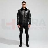 ukra_black_shearling_leather_bomber_jacket_men_front_view