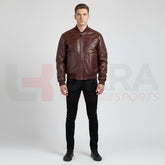 ukra_maroon_leather_varsity_bomber_jacket_front_view