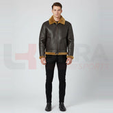 ukra_premium_brown_shearling_fur_leather_jacket_front_view