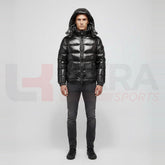 ukra_sports_shiny_black_puffer_jacket_men_front_view
