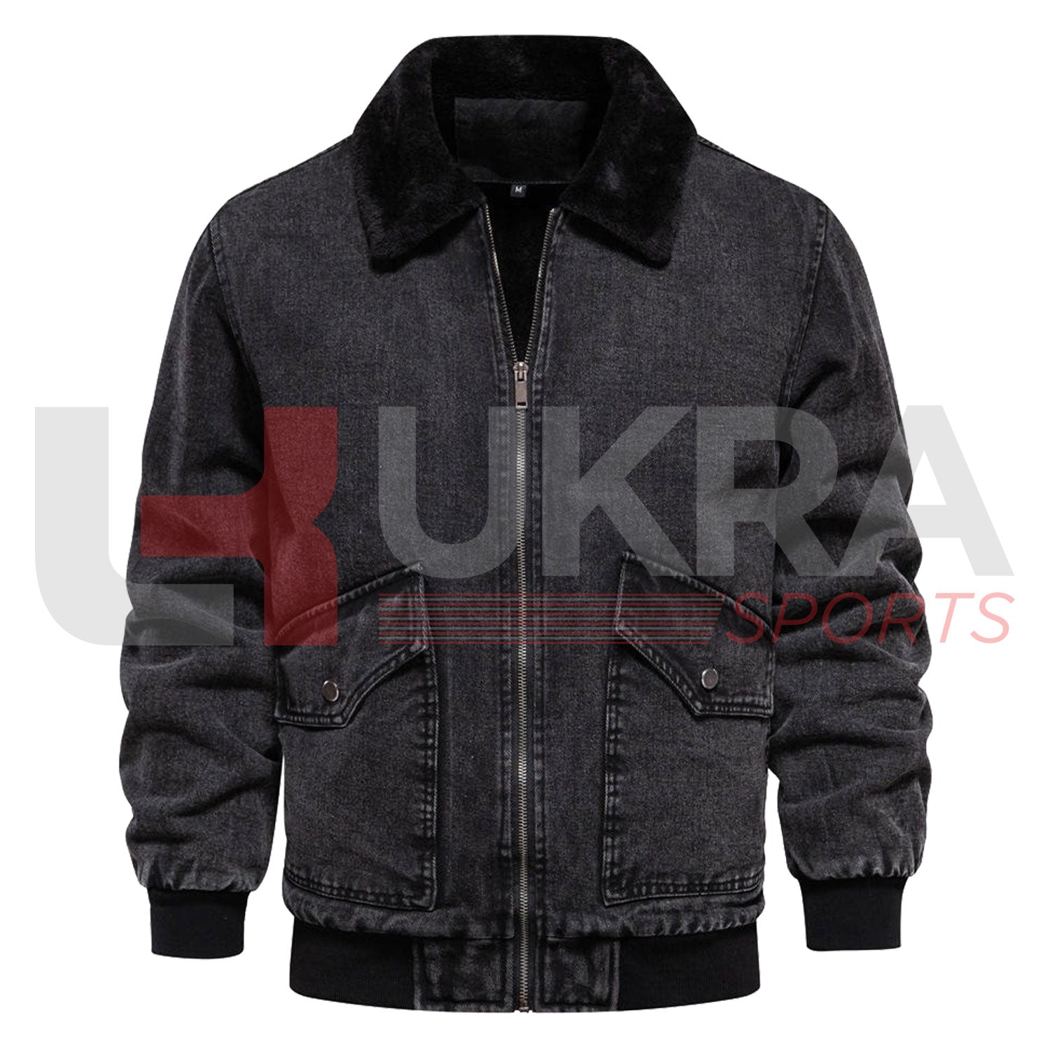 Men’s Vintage Fleece-Lined Denim Windbreaker – Classic Winter Warmth - Ukra Sports