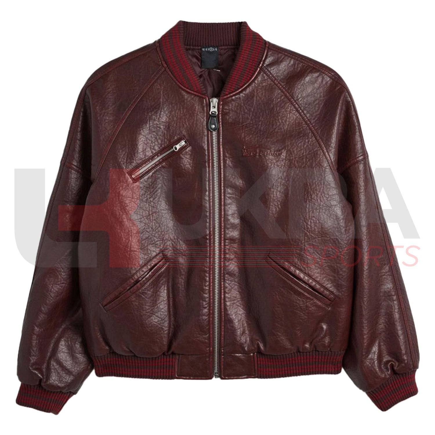 Embossed Genuine Leather Motorcycle Bomber Jacket – Waterproof & Varsity Style - Ukra Sports