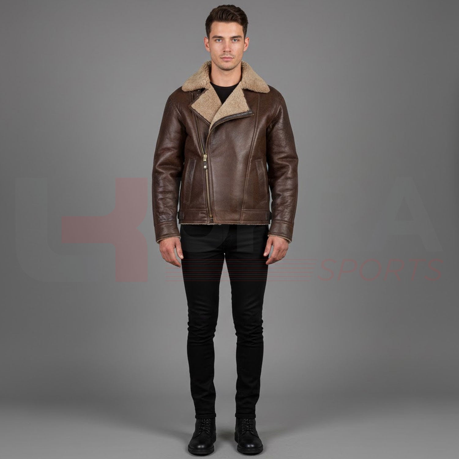 italian design fur collar leather jacket
