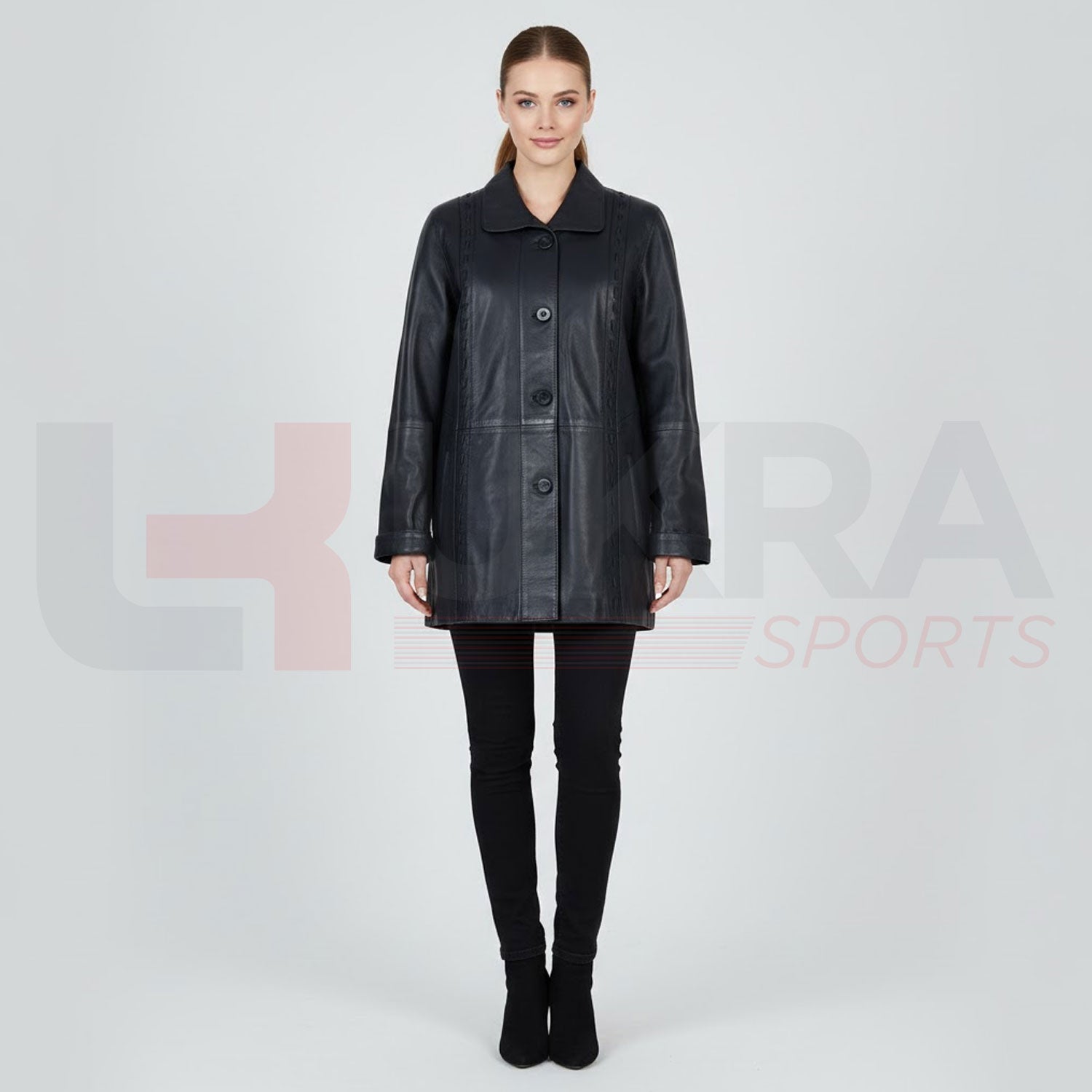 kra_luxury_women_black_leather_coat_front_view