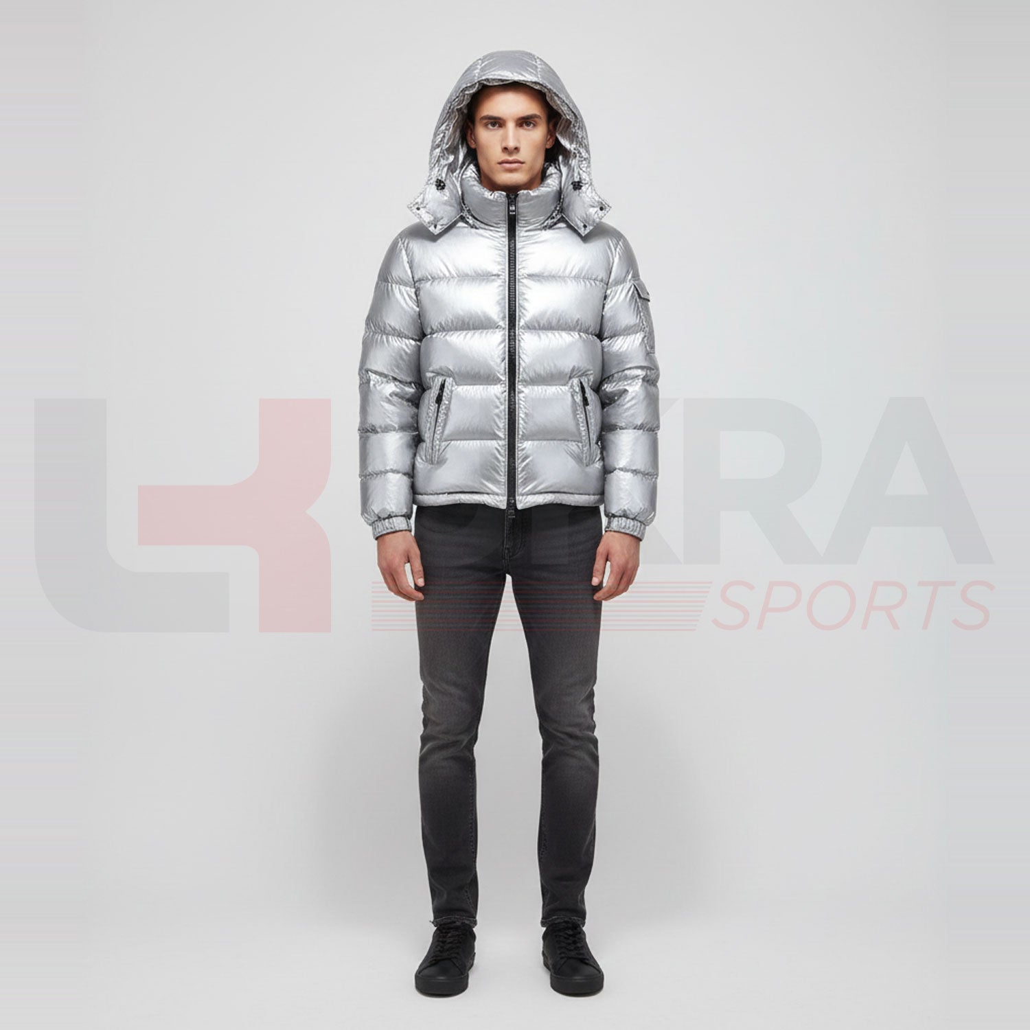 kra_metallic_silver_shiny_puffer_jacket_men_front_view