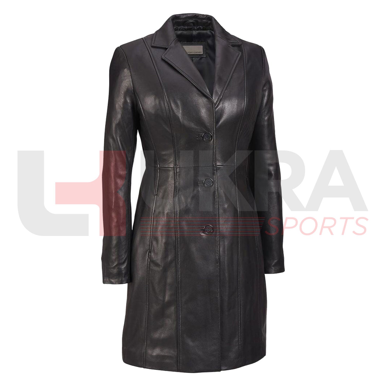 premium black leather coat for women