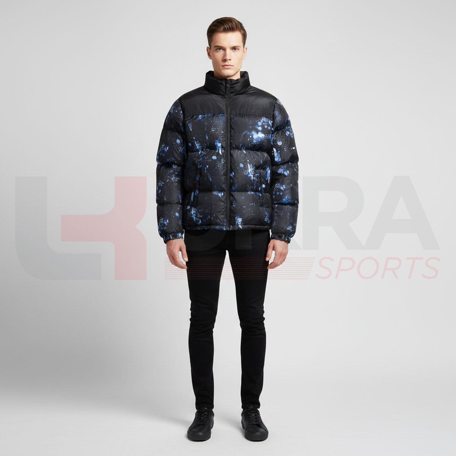 ukra black and blue pattern winter jacket for men
