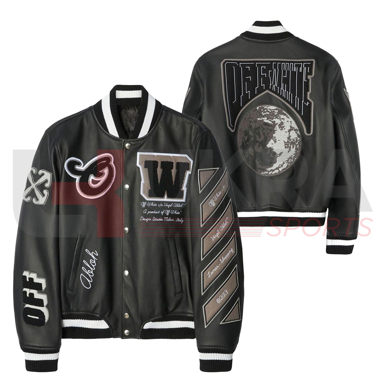 ukra black leather sleeve varsity jacket men front view