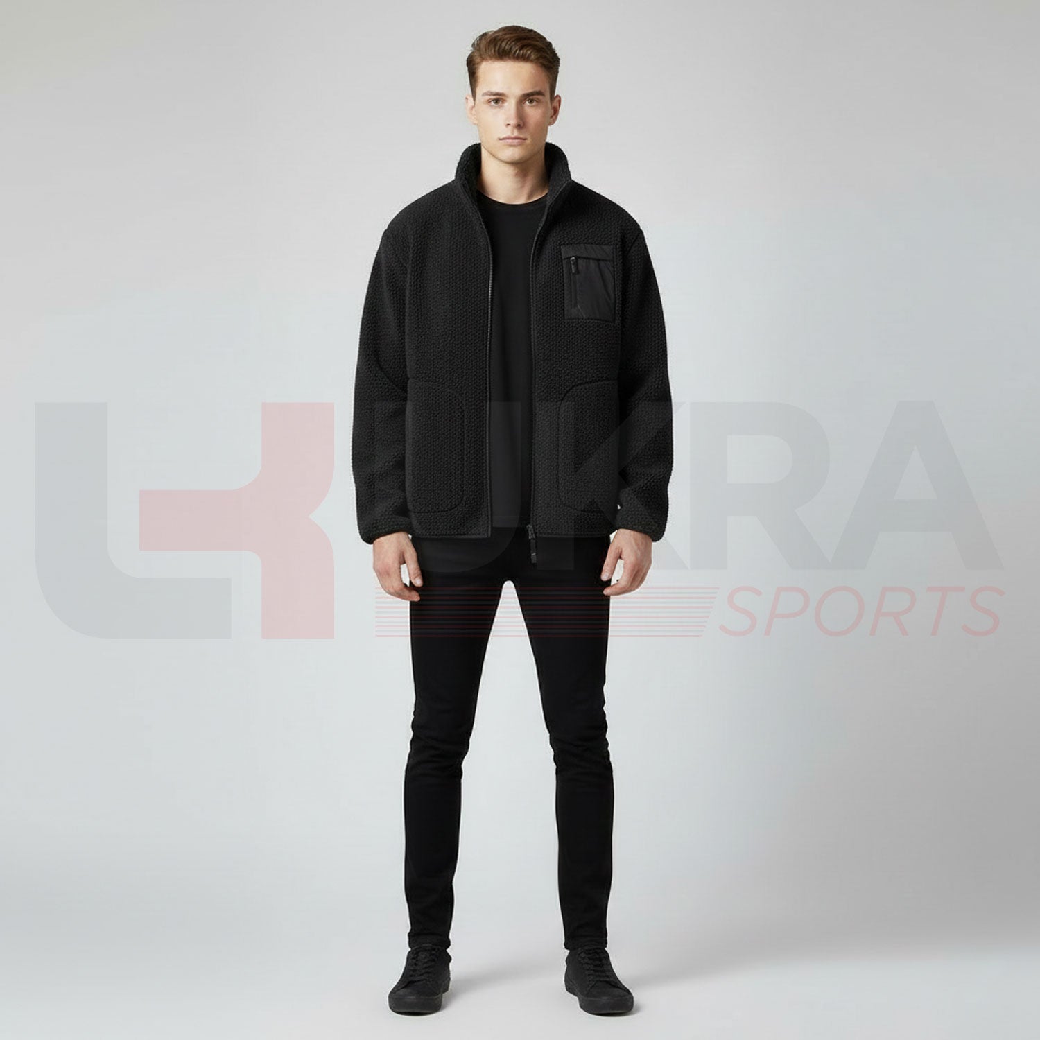 ukra_black_soft_fleece_jacket_front_view