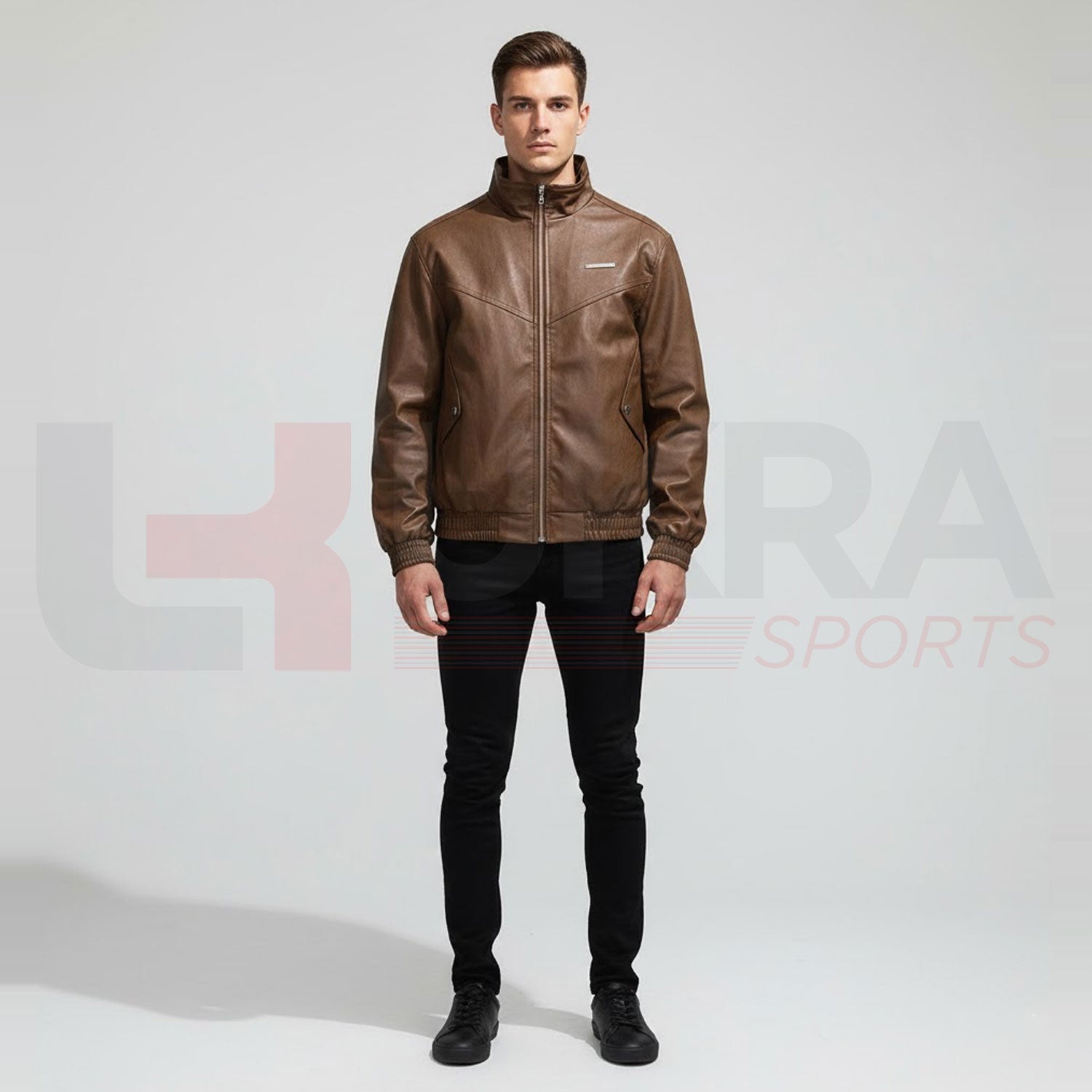 ukra_brown_leather_varsity_jacket_men_front_view