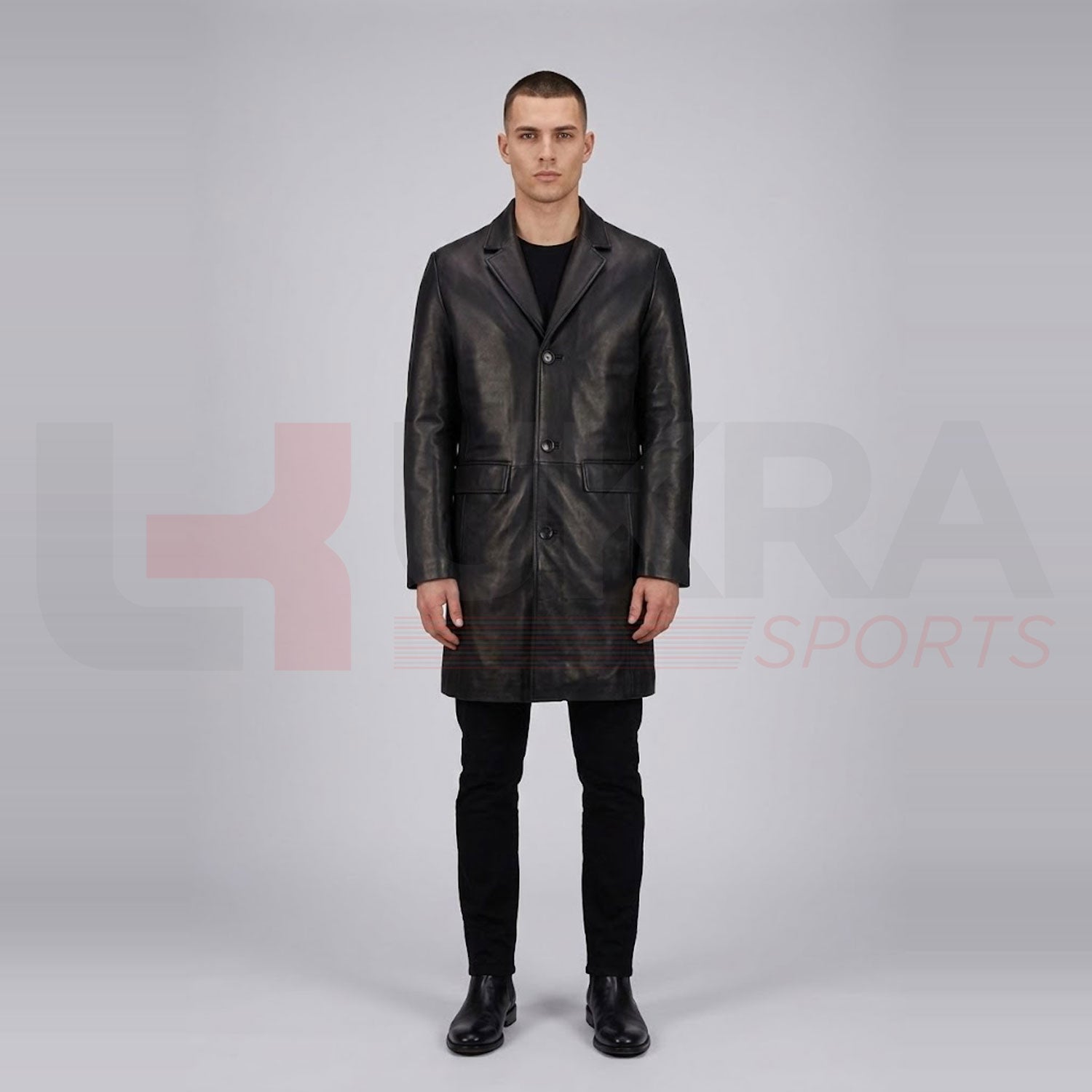 ukra_luxury_long_black_leather_coat_men_front_view