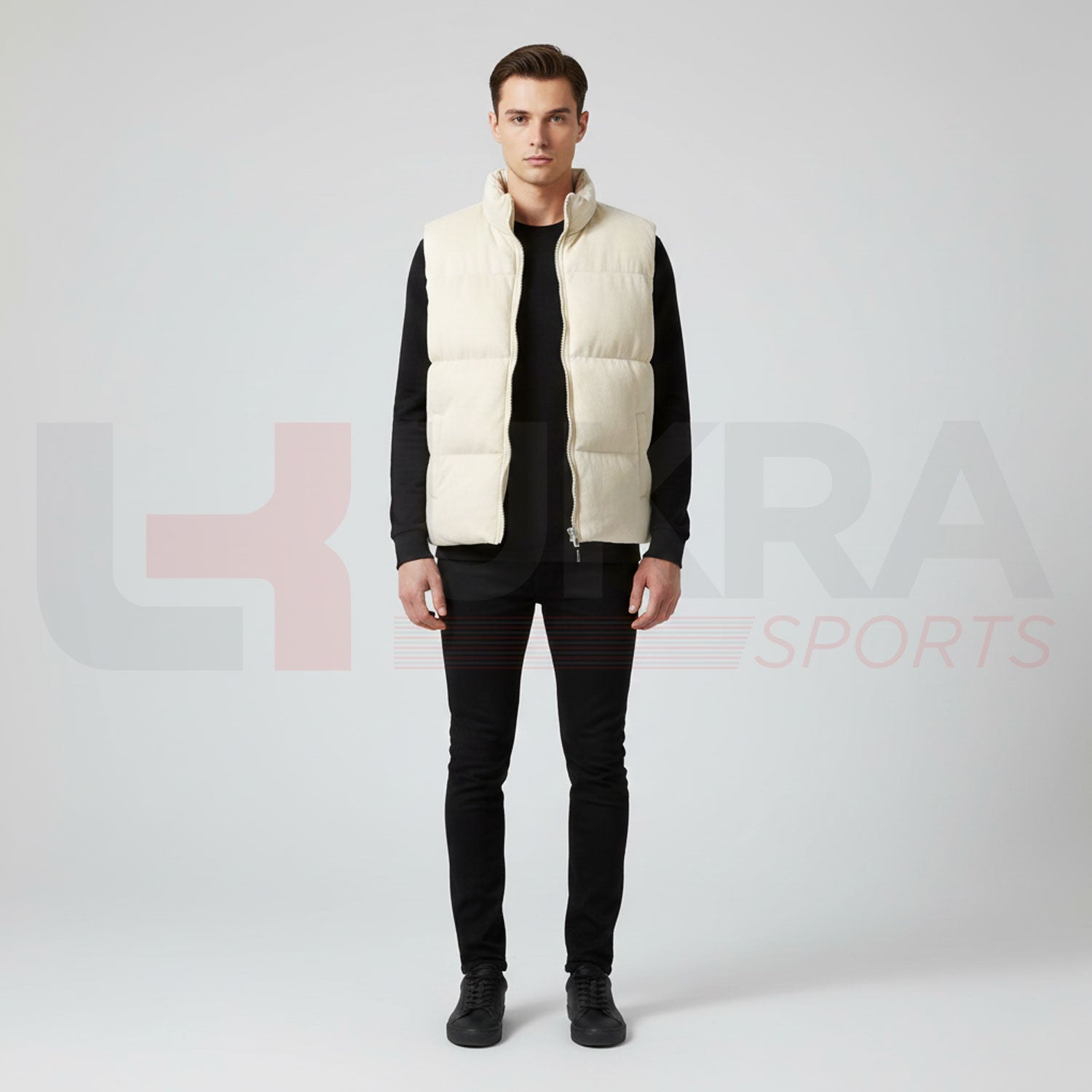 ukra_men_s_beige_suede_padded_vest_front_view