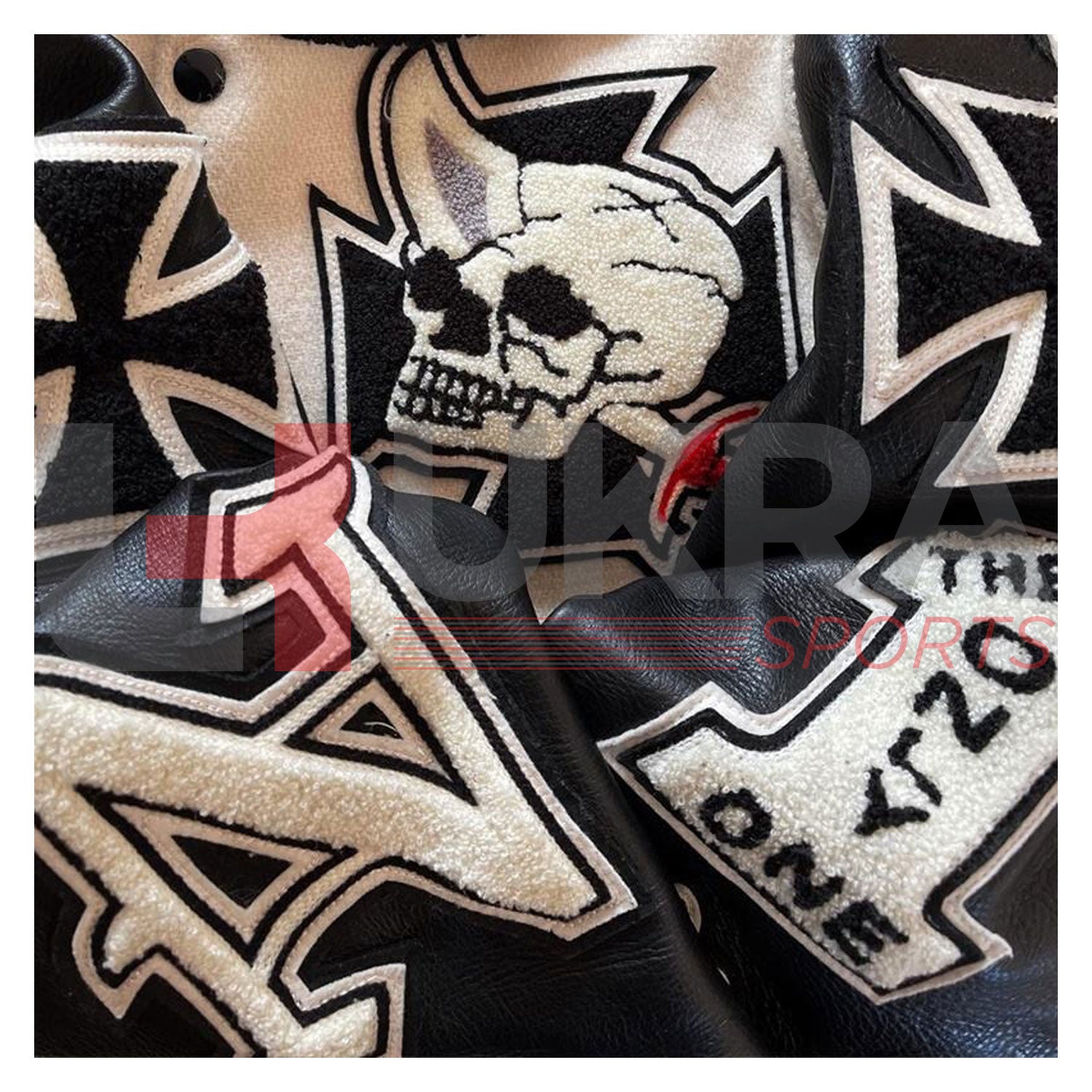 ukra men’s embroidered wool leather varsity letterman