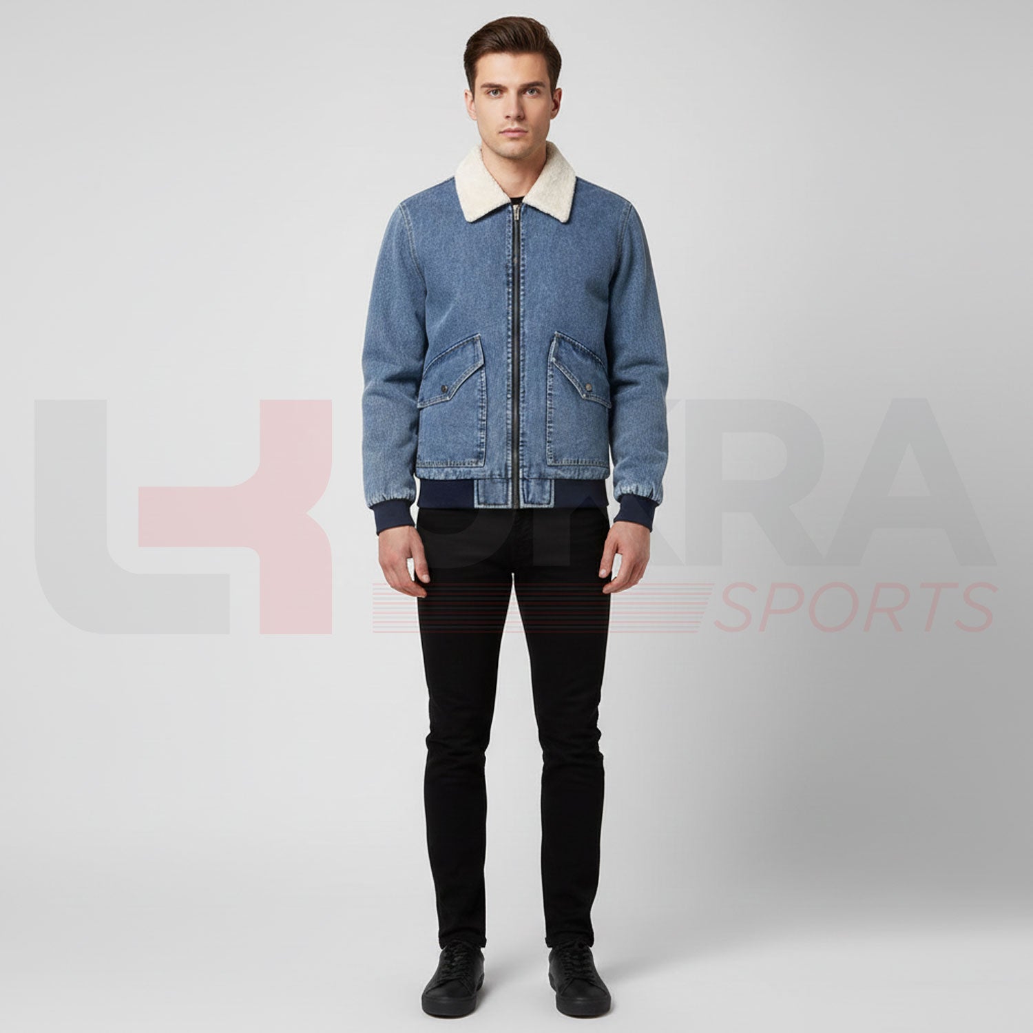 ukra_men_s_vintage_fleece_denim_windbreaker_jacket_front_view