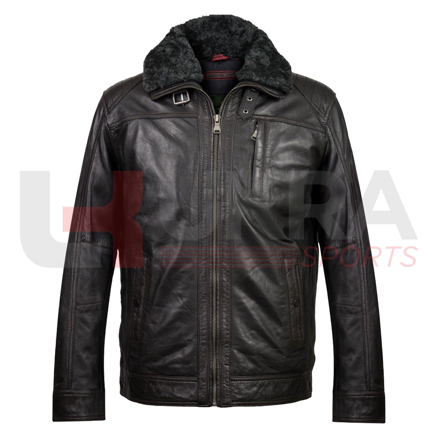 ukra mens fur collar leather jacket front view