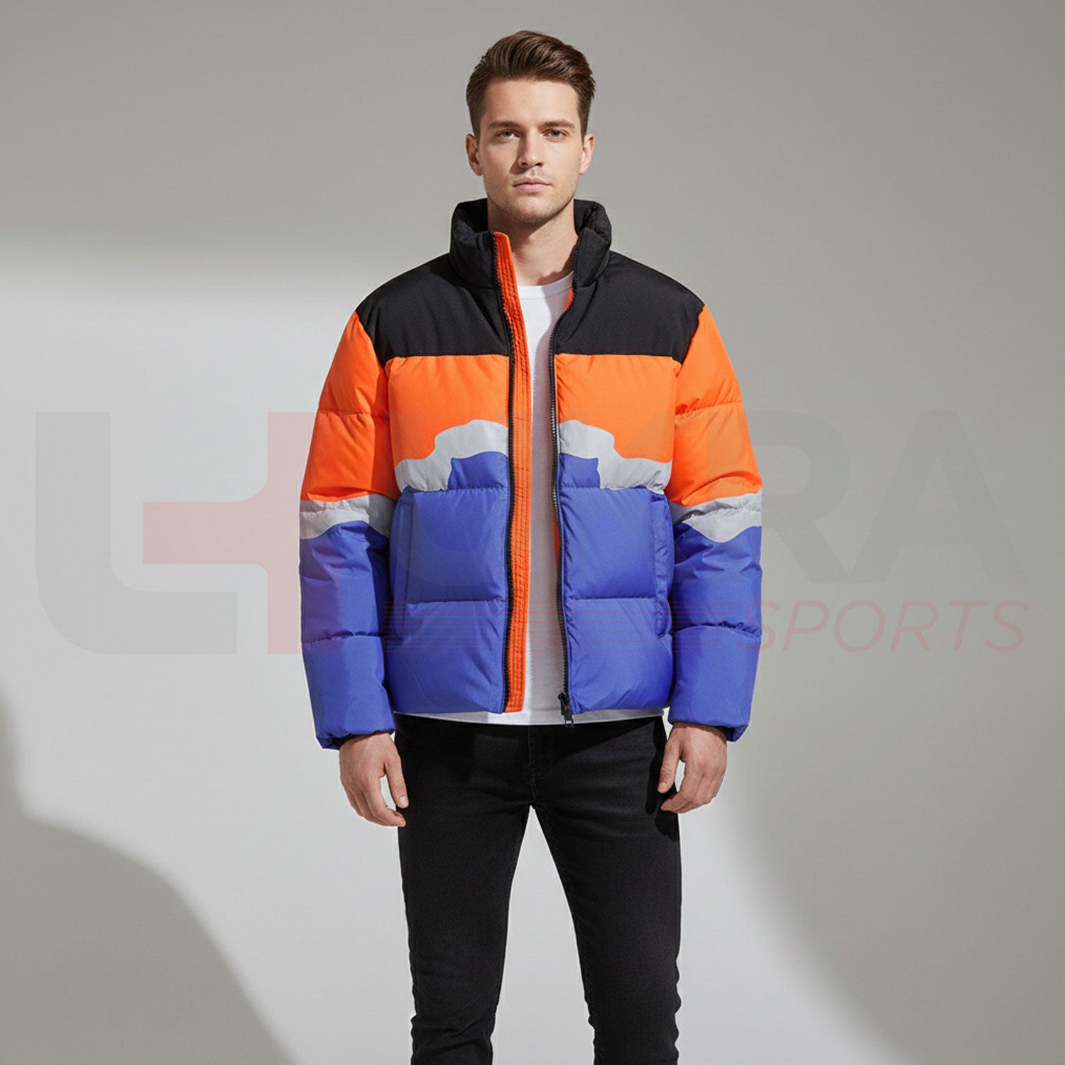 ukra_orange_blue_grey_three_tone_winter_puffer_jacket