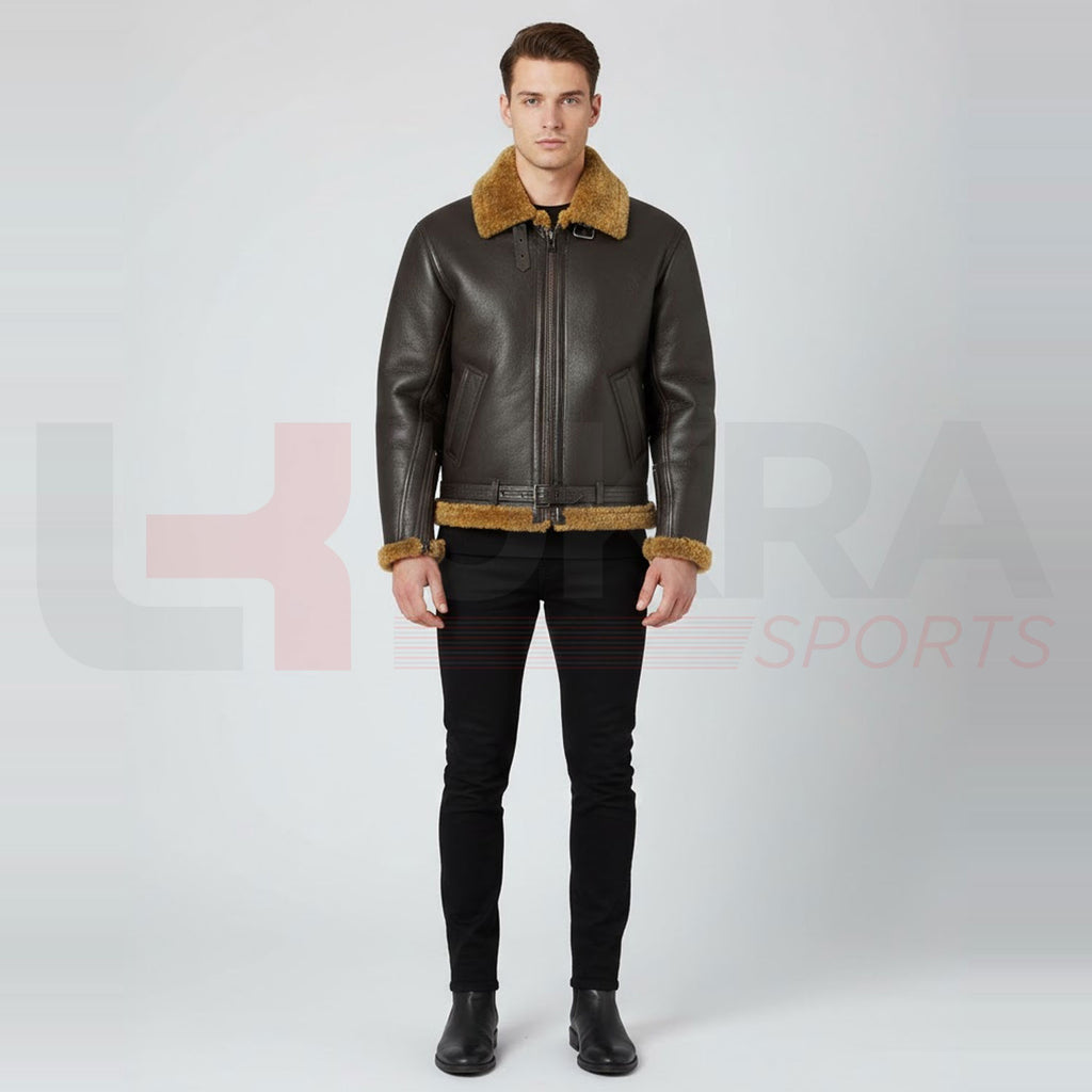 Men’s Premium Shearling Fur Leather Jacket | UKRA Sports