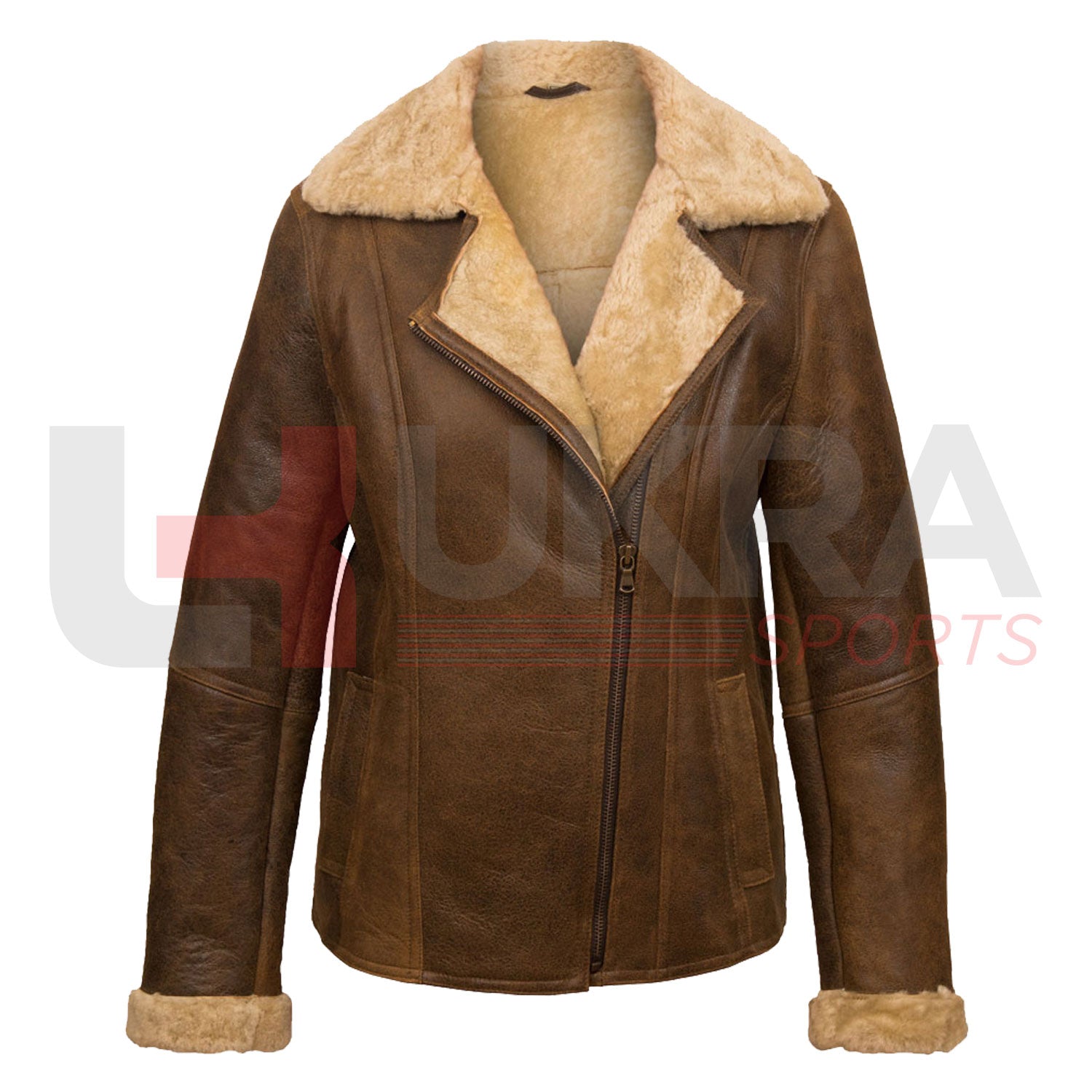 ukra sports winter fur collar leather jacket women