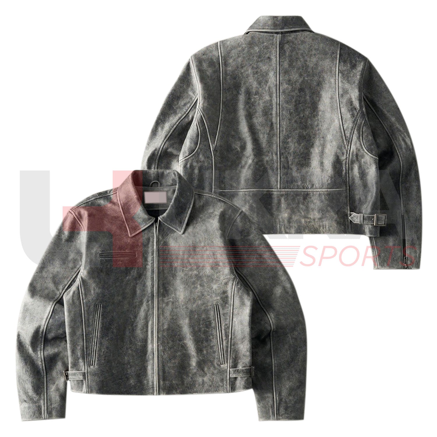 ukra vintage grey leather bomber jacket men