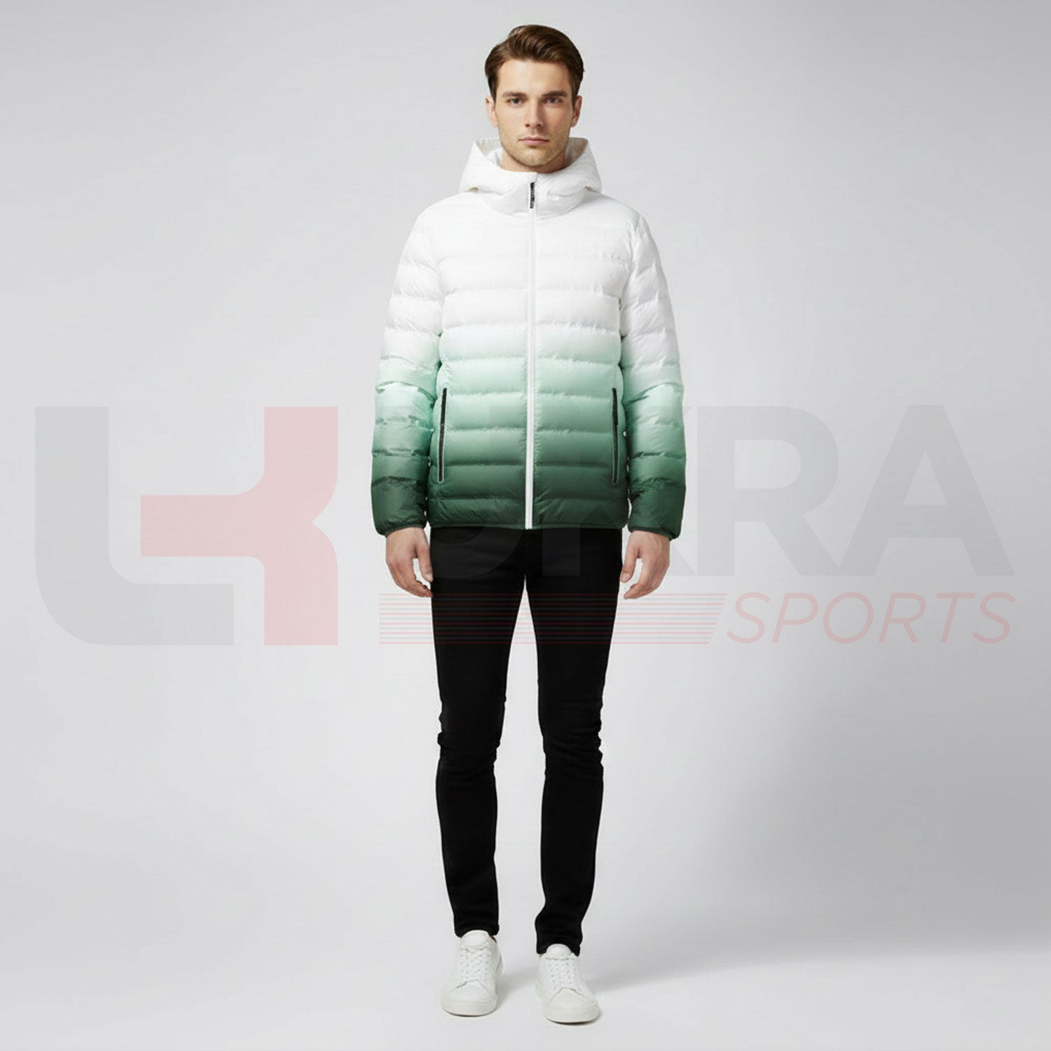 ukra_white_to_green_gradient_jacket_front_view