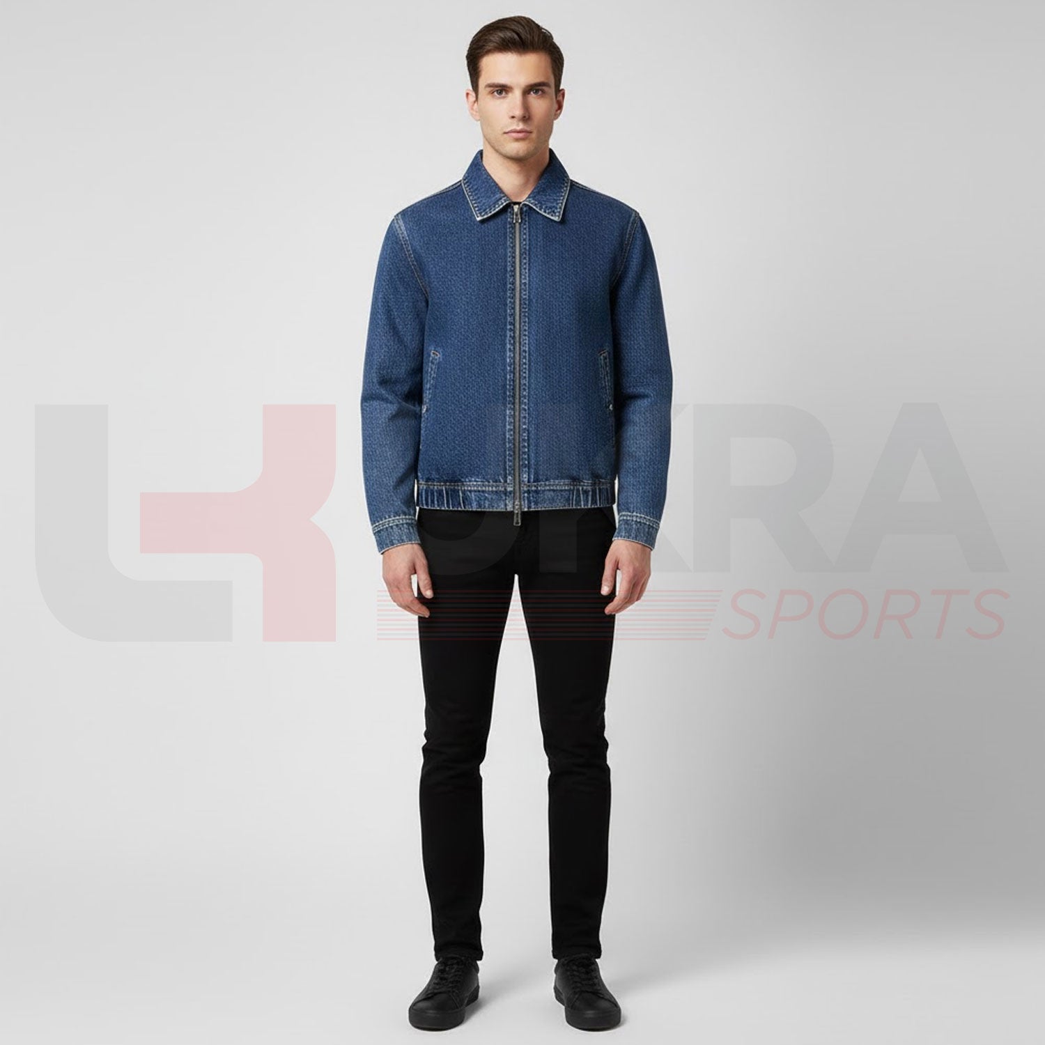 ukra_windproof_blue_denim_jacket_men_front_view