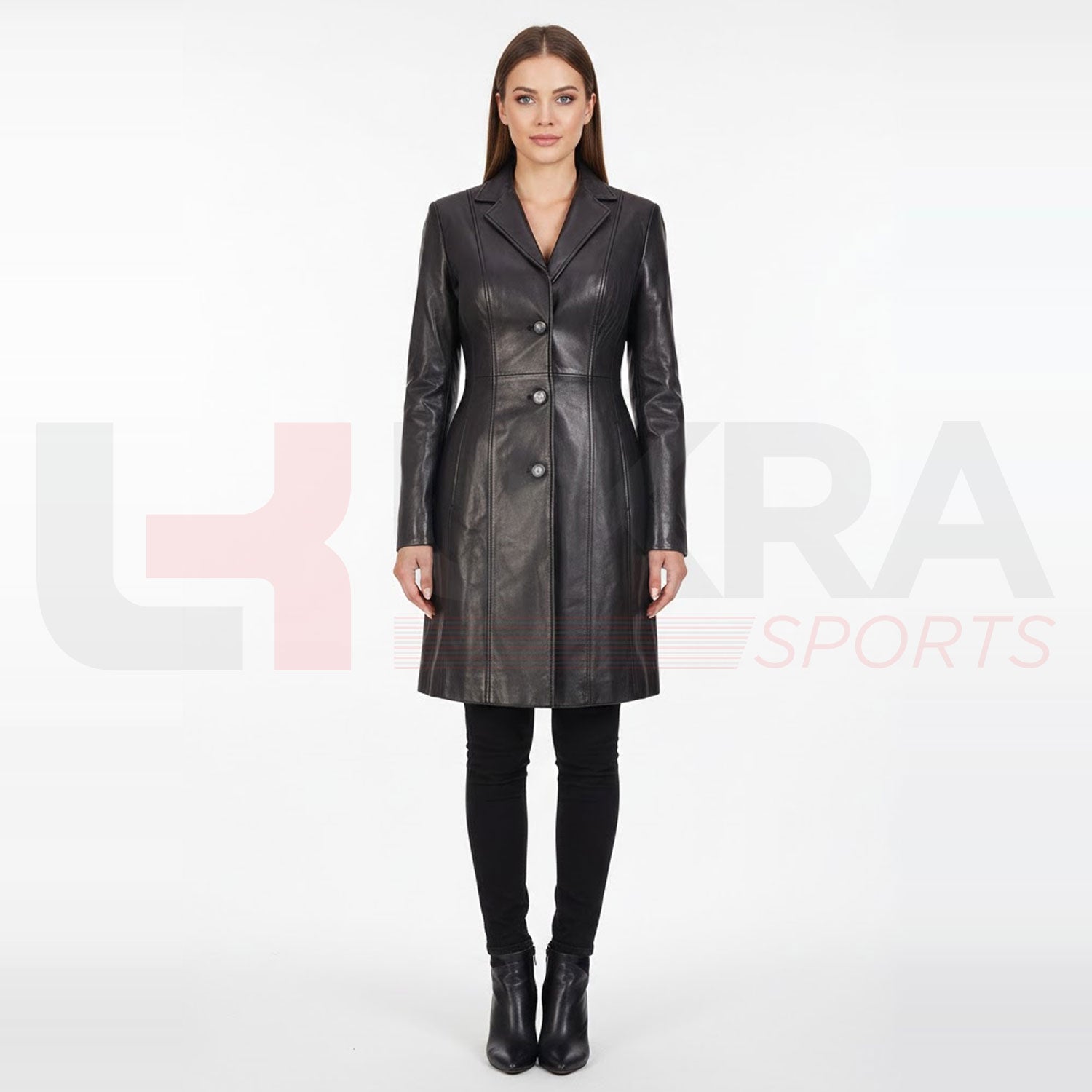 ukra womens radiant elegance leather coat front view