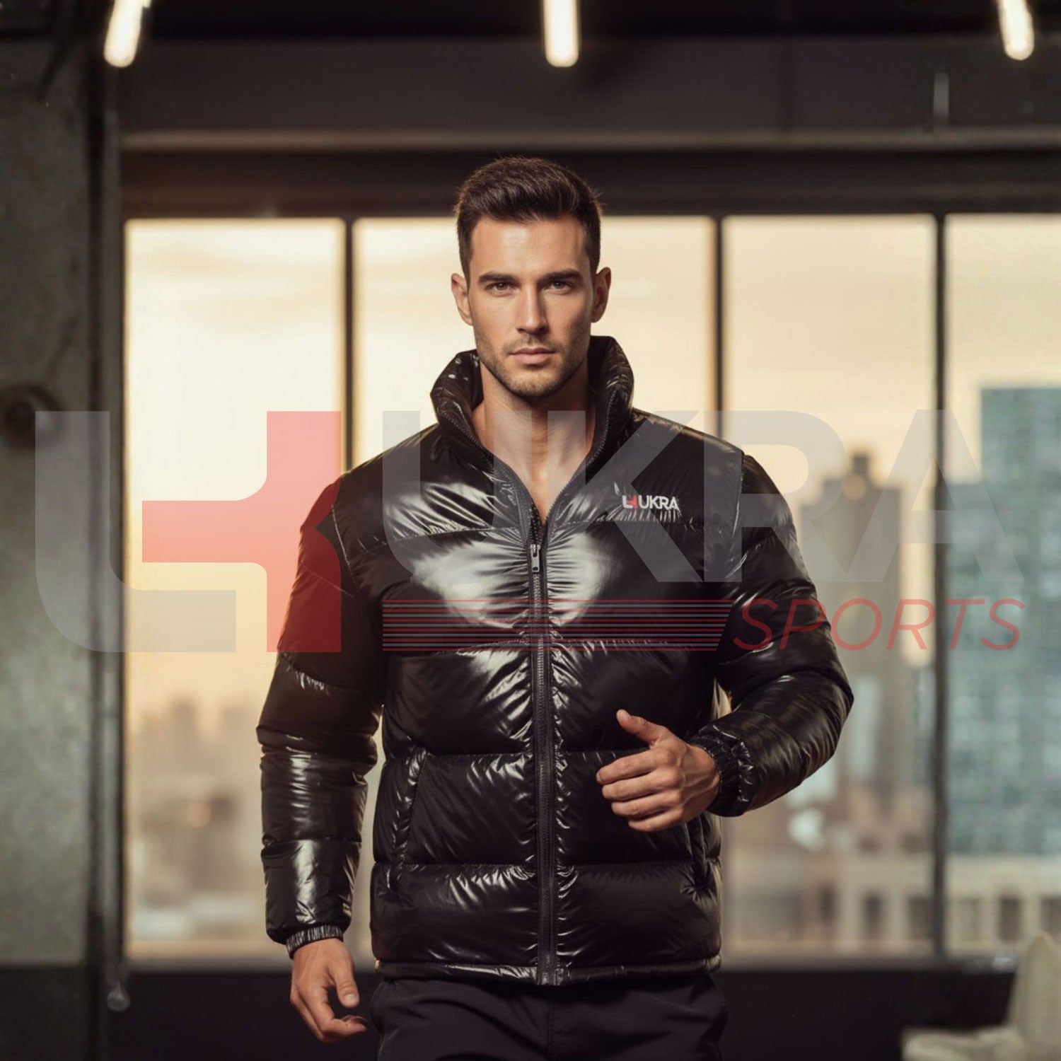 ukrablackshinepufferjacketfrontview